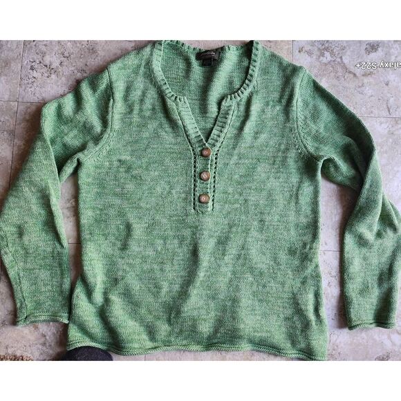 S38 Eddie Bauer Heather Green 1/2 button V-neck sweater long sleeve Size XL - Picture 8 of 9